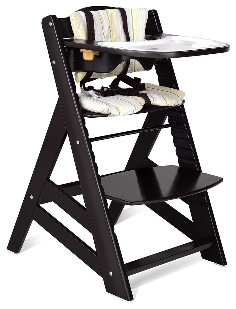 Adjustable Height Wooden Baby High Chair with Removeable Tray