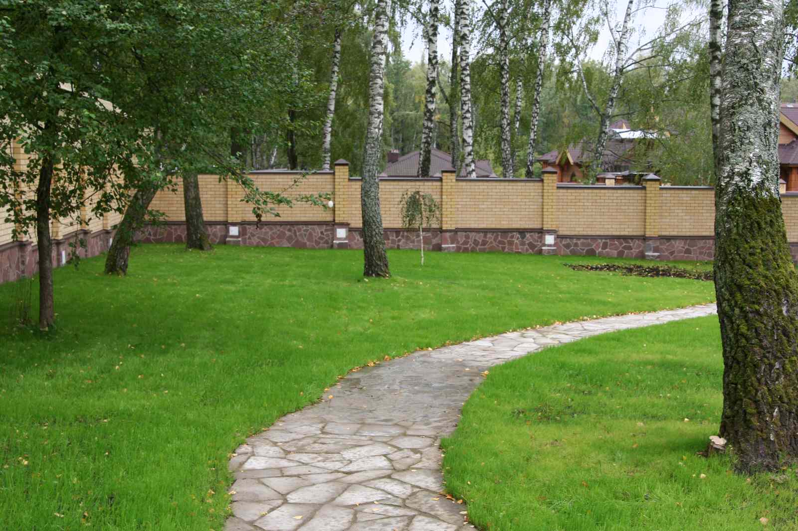 Газон и дорожка из камня