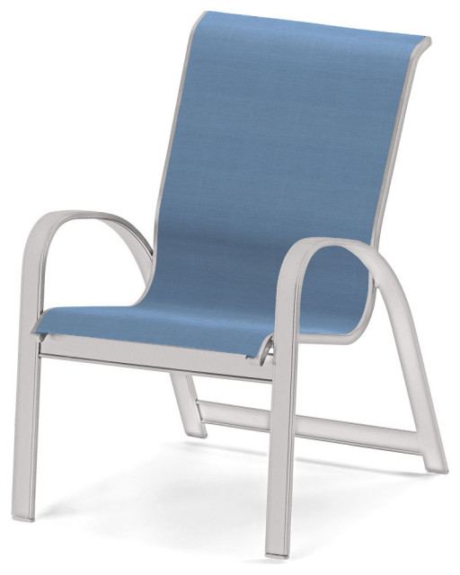 Primera Sling Stacking Arm Chair, White Finish Contemporary Outdoor