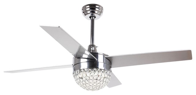 4 Blade Crystal Ceiling Fan With Light Satin Nickel