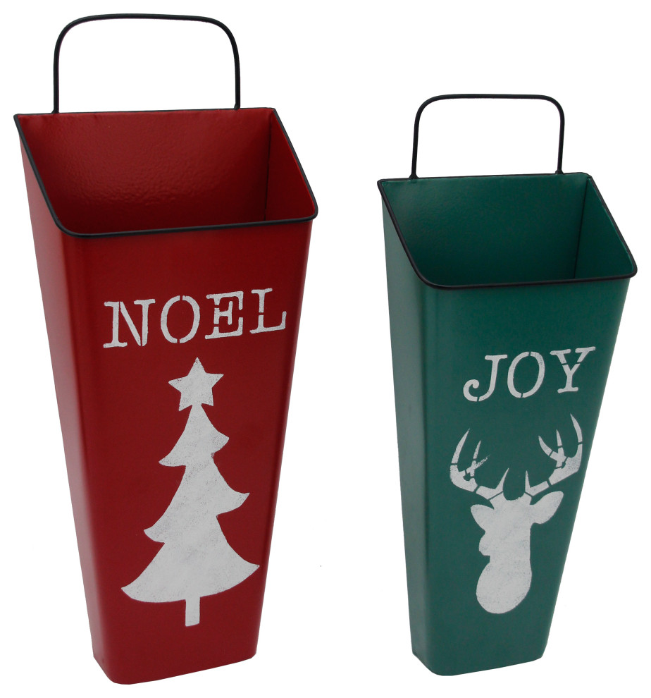 Set of 2 Red Noel and Green Joy Christmas Container Wall Hangings 19.75"