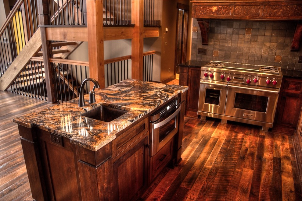 Example of a mountain style kitchen design in Minneapolis