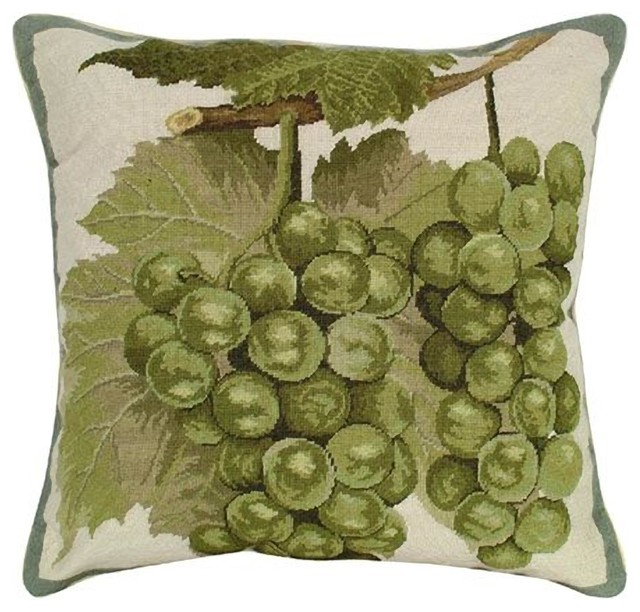 Throw Pillow HELENE VERIN Petit Point Grapes 18x18 Pale Green Cotton