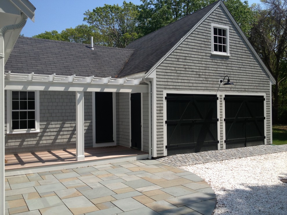 This is an example of a beach style garage in Boston.