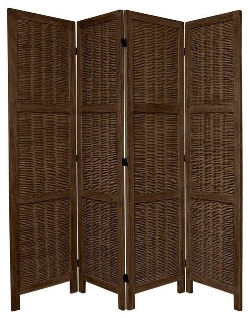 5.5 ft. Tall Bamboo Matchstick Woven Room Divider (4 Panels / Burnt Brown)