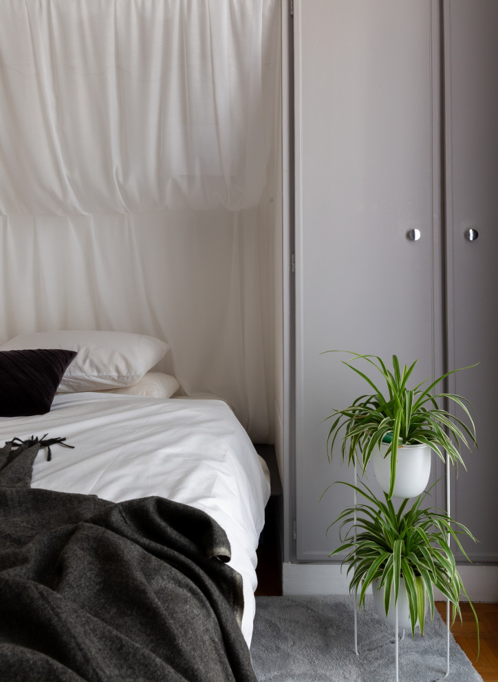 Источник вдохновения для домашнего уюта: гостевая спальня (комната для гостей) в современном стиле с белыми стенами
