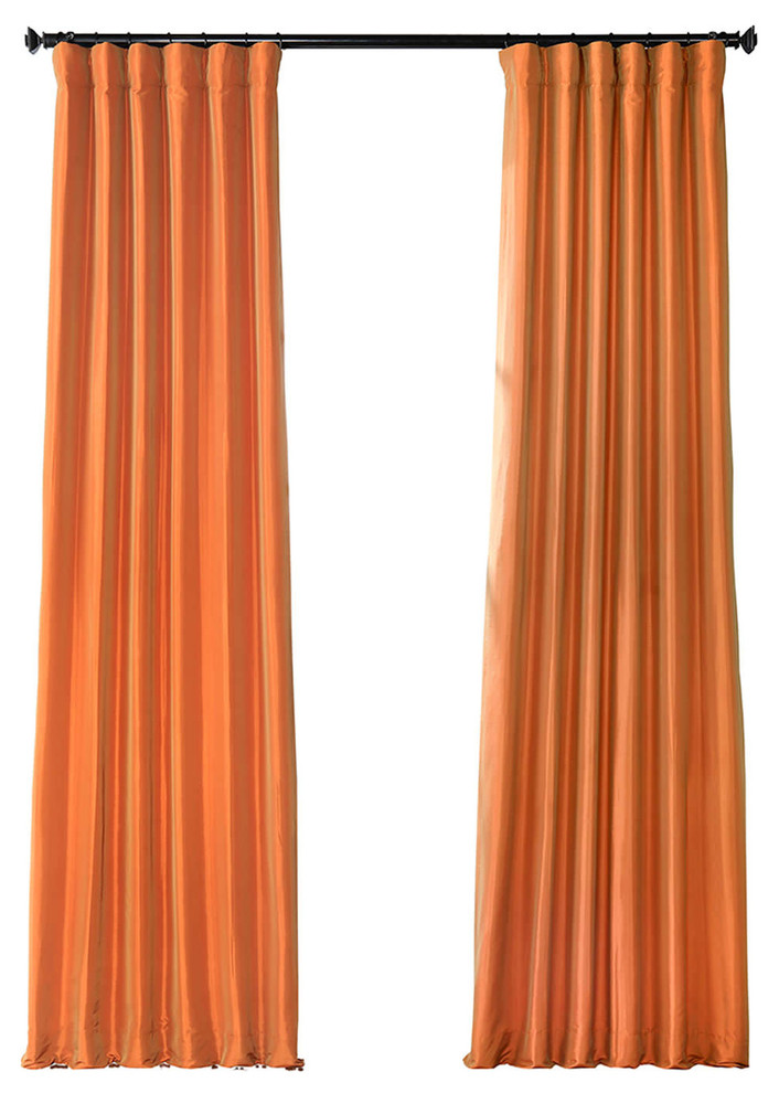 Harvest Orange Faux Silk Taffeta Curtain Single Panel, 50"x120"