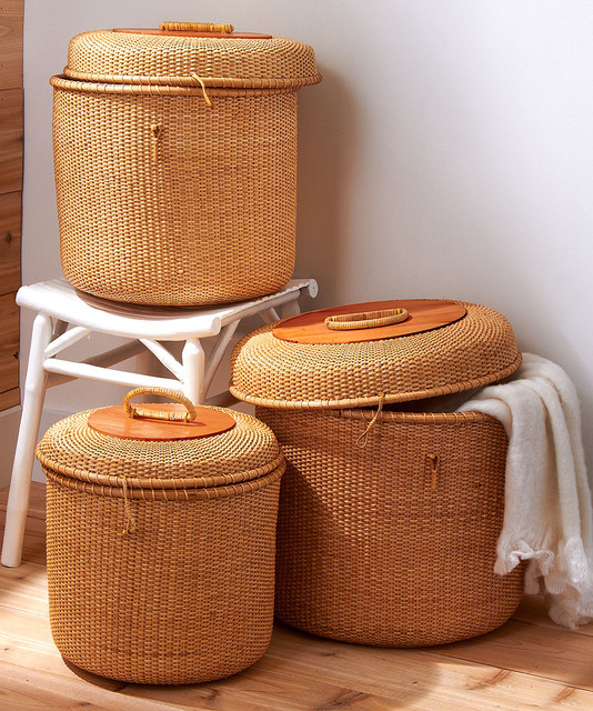 Set of 3 Rattan Baskets with Lids