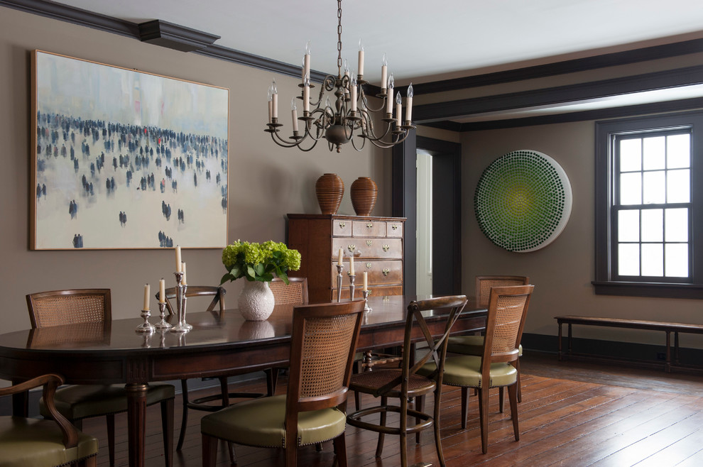Design ideas for a transitional dining room in Bridgeport with grey walls.