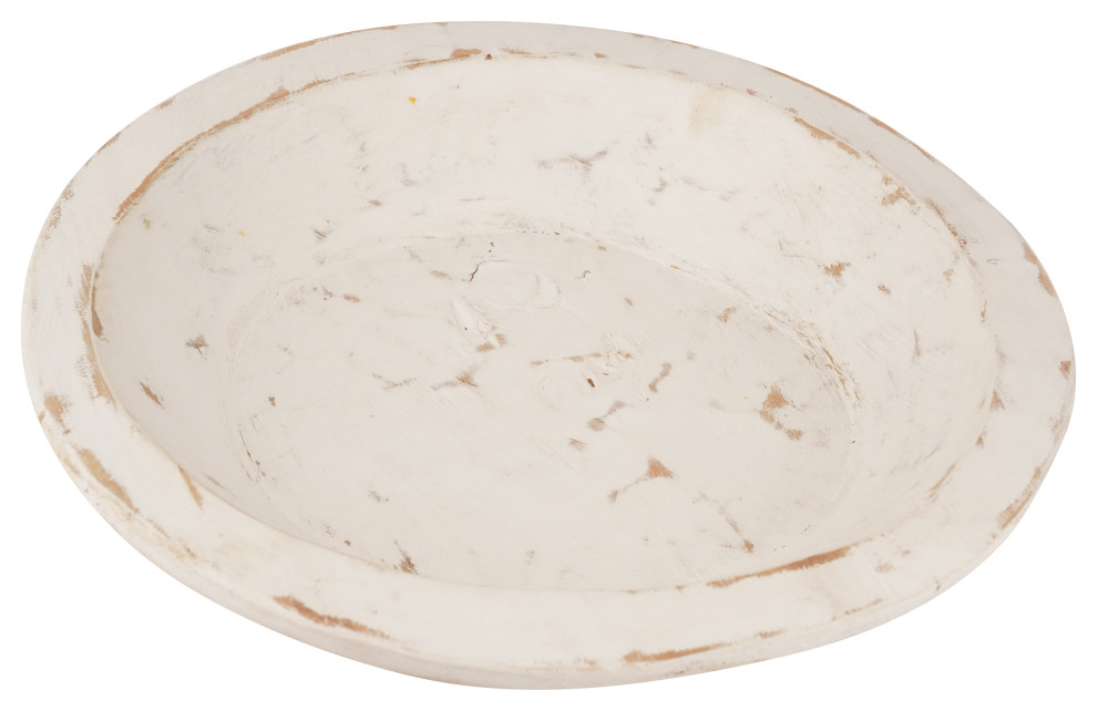 Painted Round Rustic Farmhouse Wooden Dough Bowl, Pure White, Round