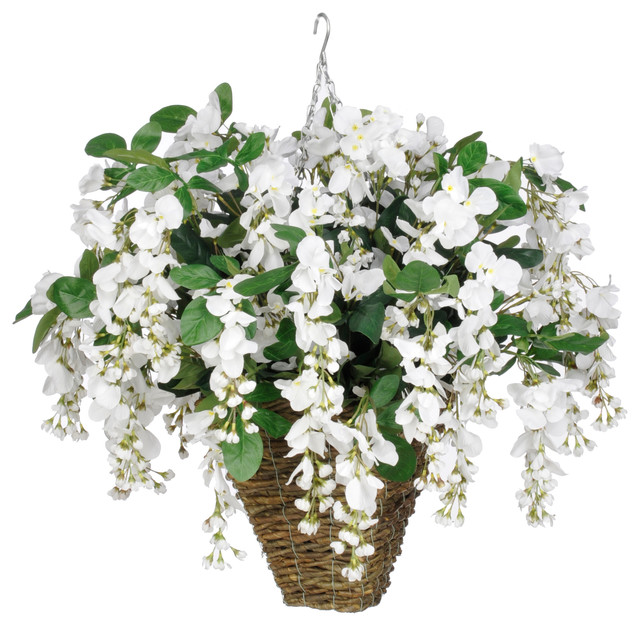 Artificial Yellow Hibiscus In Cone Hanging Basket Transitional Artificial Hanging Flowers Vines Outdoor Click To Enlarge
