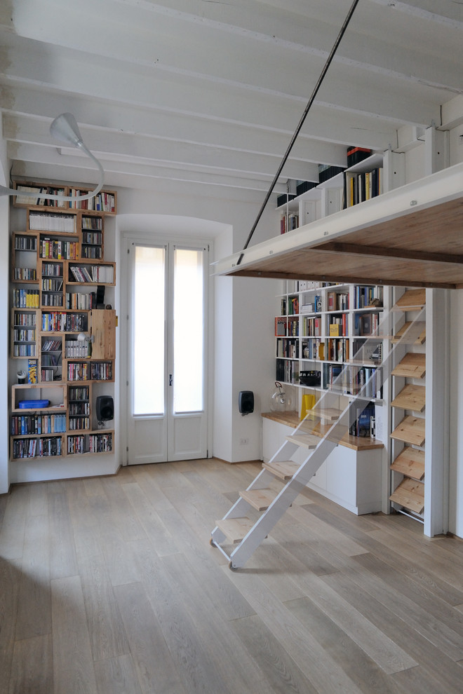 Design ideas for a scandinavian family room in Milan.