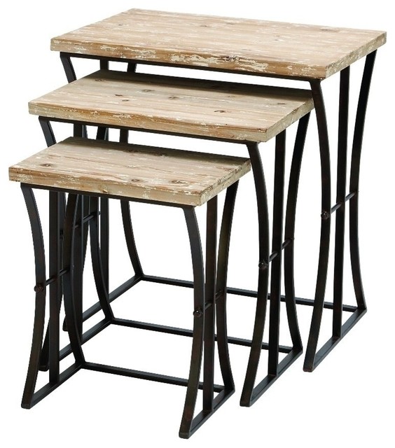 Metal Wood Nesting Table 26",22",19"H, 3Piece Set Rustic Coffee