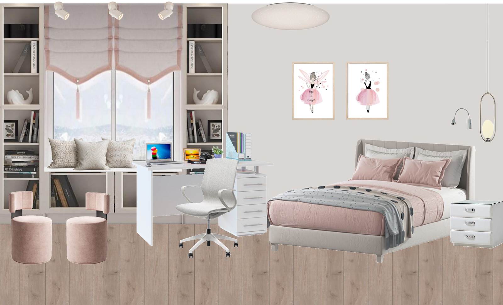 Коллаж художественно-стилевого решения комнаты для барышни 14 лет