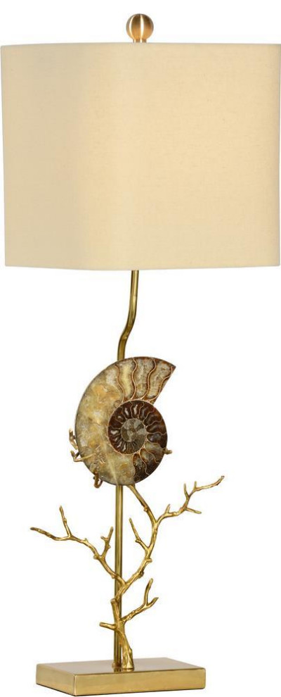 AMMONITE Table Lamp Tree Shell 1-Light Antique Brass Dark Sand Shade
