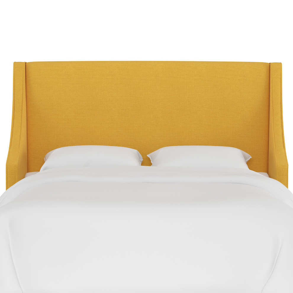 Wingback Headboard, Linen French Yellow, Queen Contemporary