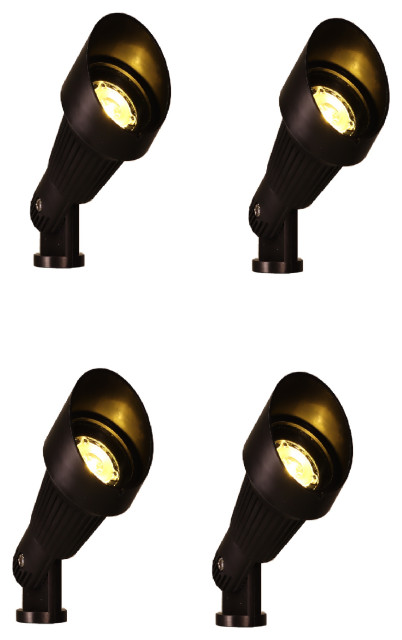 3W LED Low Voltage Outdoor Directional Fiberglass Bullet in Black- Set of 4