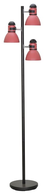 45002-2, 3-Light Adjustable Tree Floor Lamp, Black & Burgundy, 64" High