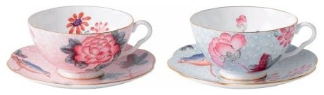 Wedgwood Teacup and Saucer, Pink, Blue, 2-Piece Set