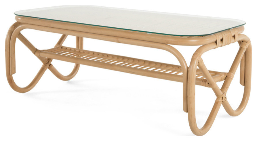 Rectangular Rattan Coffee Table with Glass Top - Tropical - Coffee ...