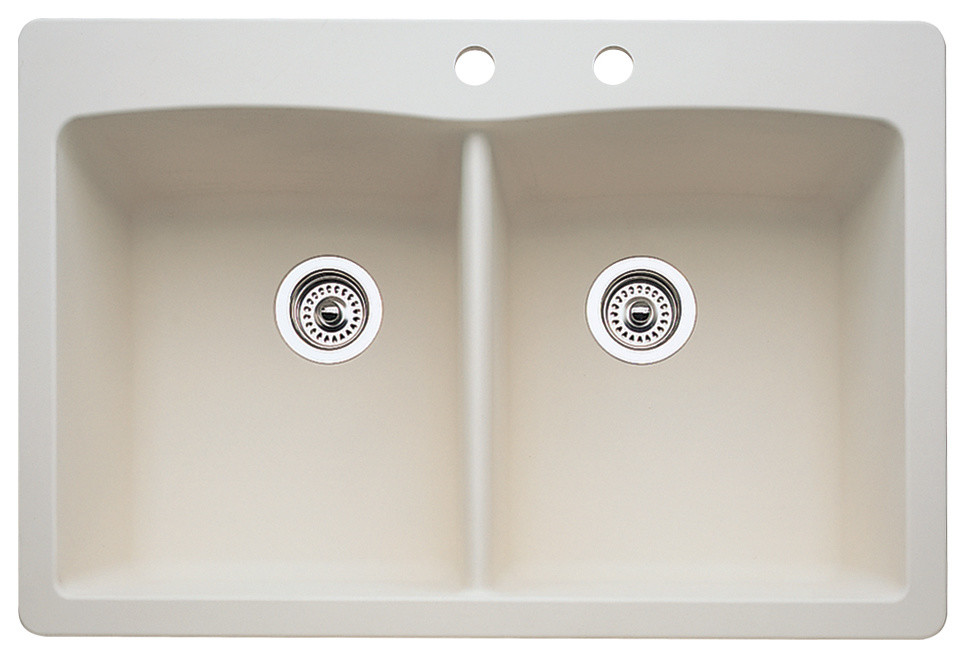 Blanco 440222-2 22"x33" Granite Double Dual-Mount Kitchen Sink, Biscuit