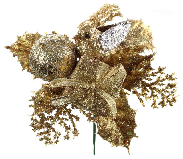 Gold Glitter Christmas Tree Picks Decoration 12 Picks Traditional