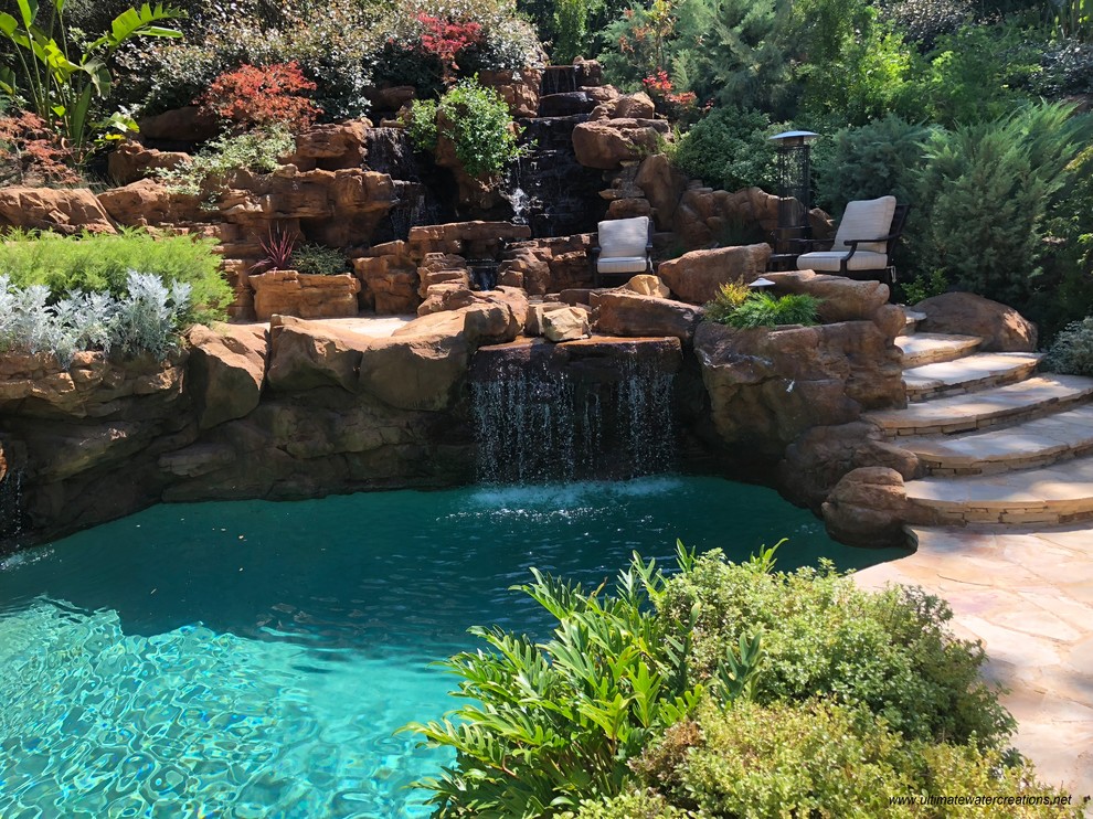 Calabasas - Naturalistic Swimming Pool with Waterfalls, Spa, Deck and Firepit