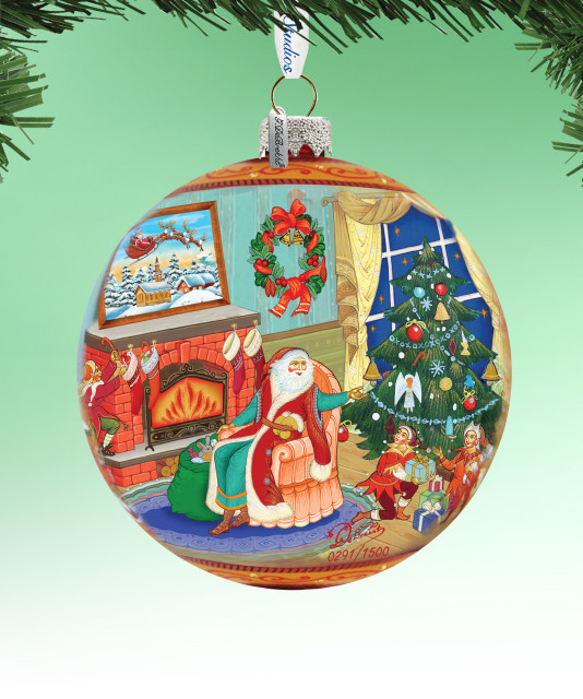Hand Painted Scenic Glass Ornament Christmas Eve Ball, Limited Edition ...