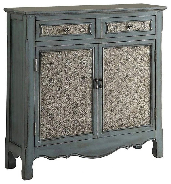 Tall Console Table, 2 Doors & 2 Drawers With Floral Front