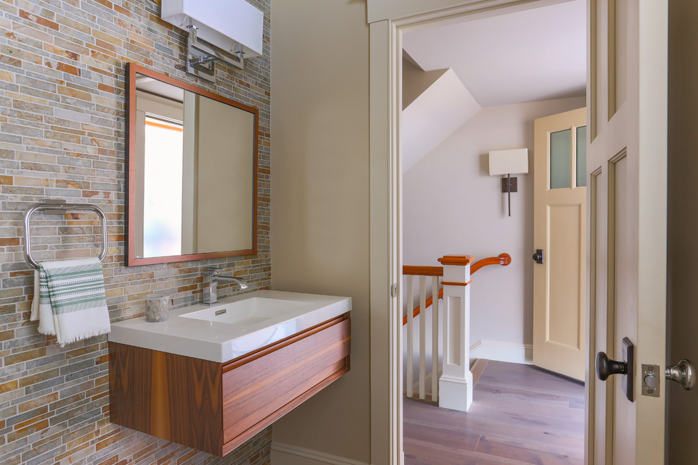 Design ideas for a transitional powder room in Boston.
