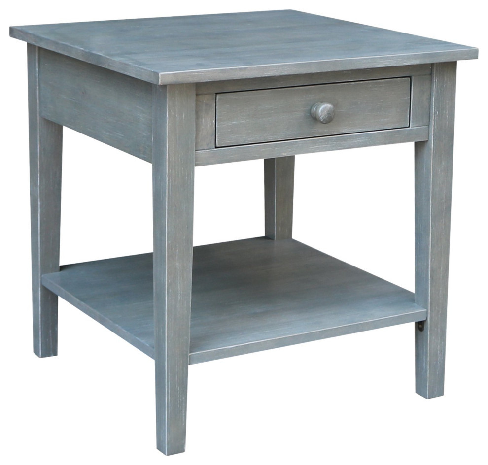 Classic End Table, Hardwood Frame & Drawer With Round Knobs Farmhouse Side Tables And End