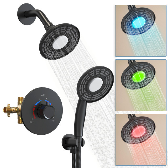 Dual LED Shower Head Pressure Balanced Tub and Shower Faucet Sets with