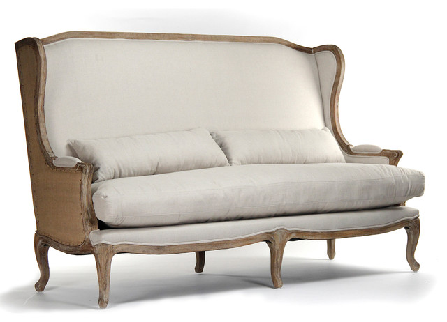 French Country Leon High Back Linen Sofa Dining Bench