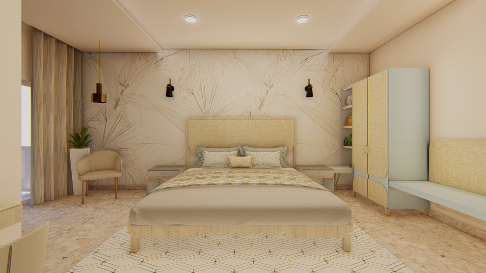 Photo of a contemporary bedroom in Bengaluru.