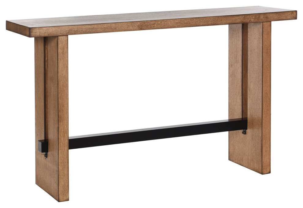 Dann Foley Console Table Tobacco Brown Wood Veneer With Black Bar