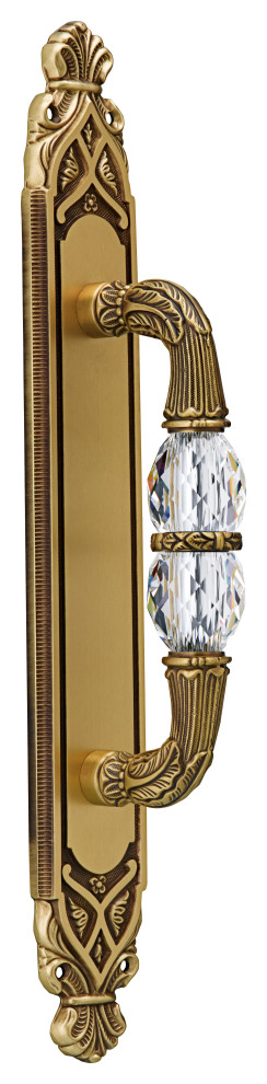 Amberes Antique Brass Door Pull Handle On Plate 16" W/Swarovski . One piece.