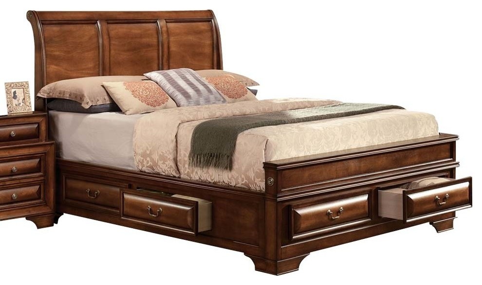Acme Konane Queen Sleigh Bed With Underbed Storage, Brown Cherry