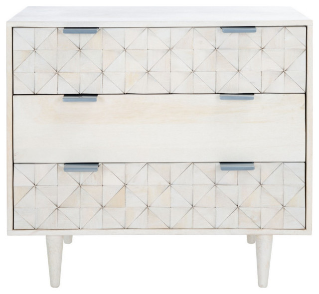 Miller 3 Drawer Chest Whitewash/Silver Midcentury Accent Chests And