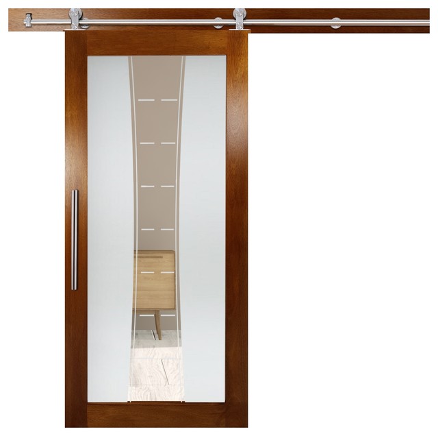 Genuine Solid Tropical Oak Wood Sliding Barn Door With Glass Insert 30 X81 Ri