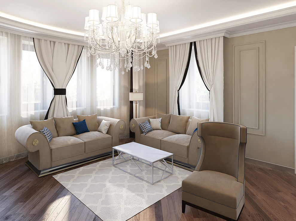 Гостиная в частном доме с элементами классики