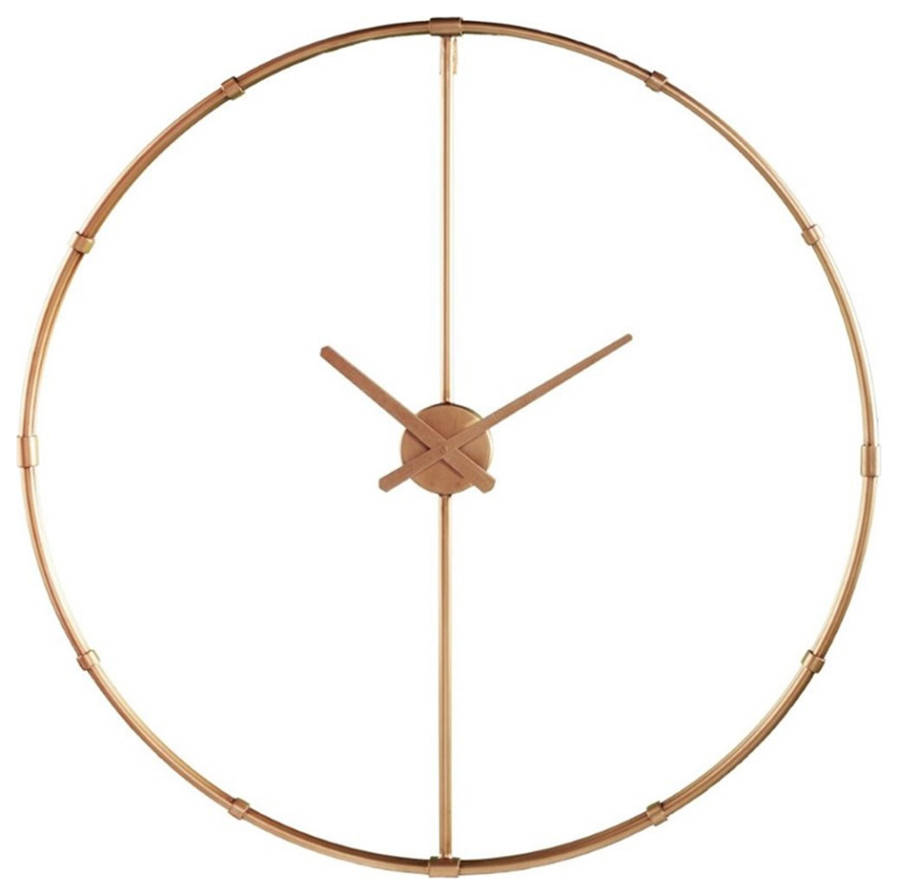Maklaine Contemporary 33" Round Large Metal Wall Clock in Gold Contemporary Wall Clocks by