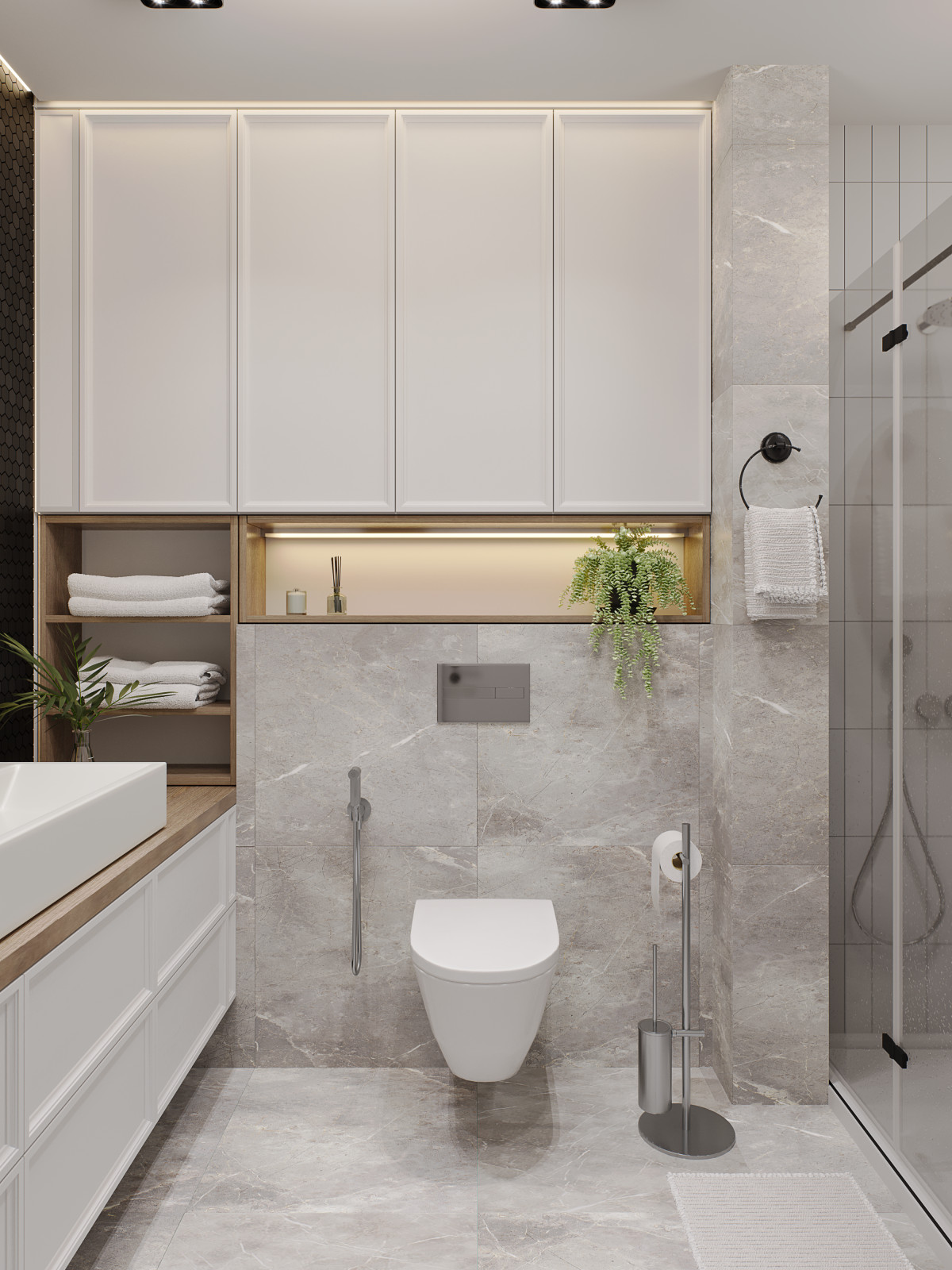 Современный санузел с душевой