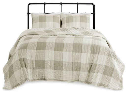 Madison Park King 3 Piece Buffalo Check Coverlet Set With Taupe