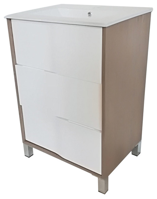Eviva Toronto 24" White Oak Free Standing Vanity With White Porcelain ...