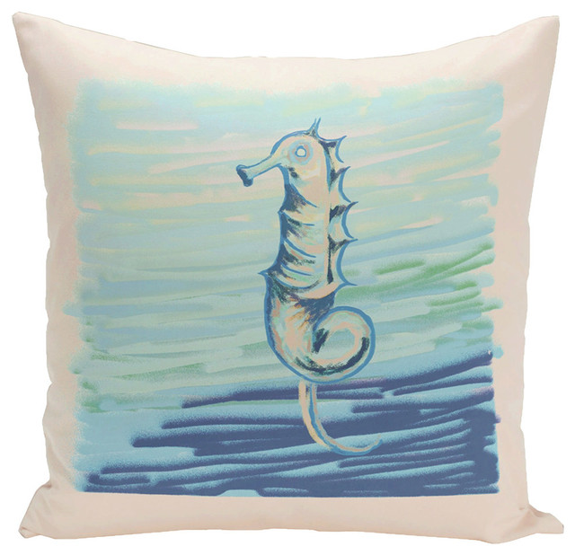 Polyester Decorative Outdoor Pillow, Seahorse, 18"X18" Beach Style Outdoor Cushions And