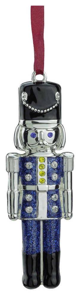 3 75 Regal Shiny Silver Plated Blue Nutcracker Ornament With European Crystals Contemporary Christmas Ornaments By Northlight Seasonal