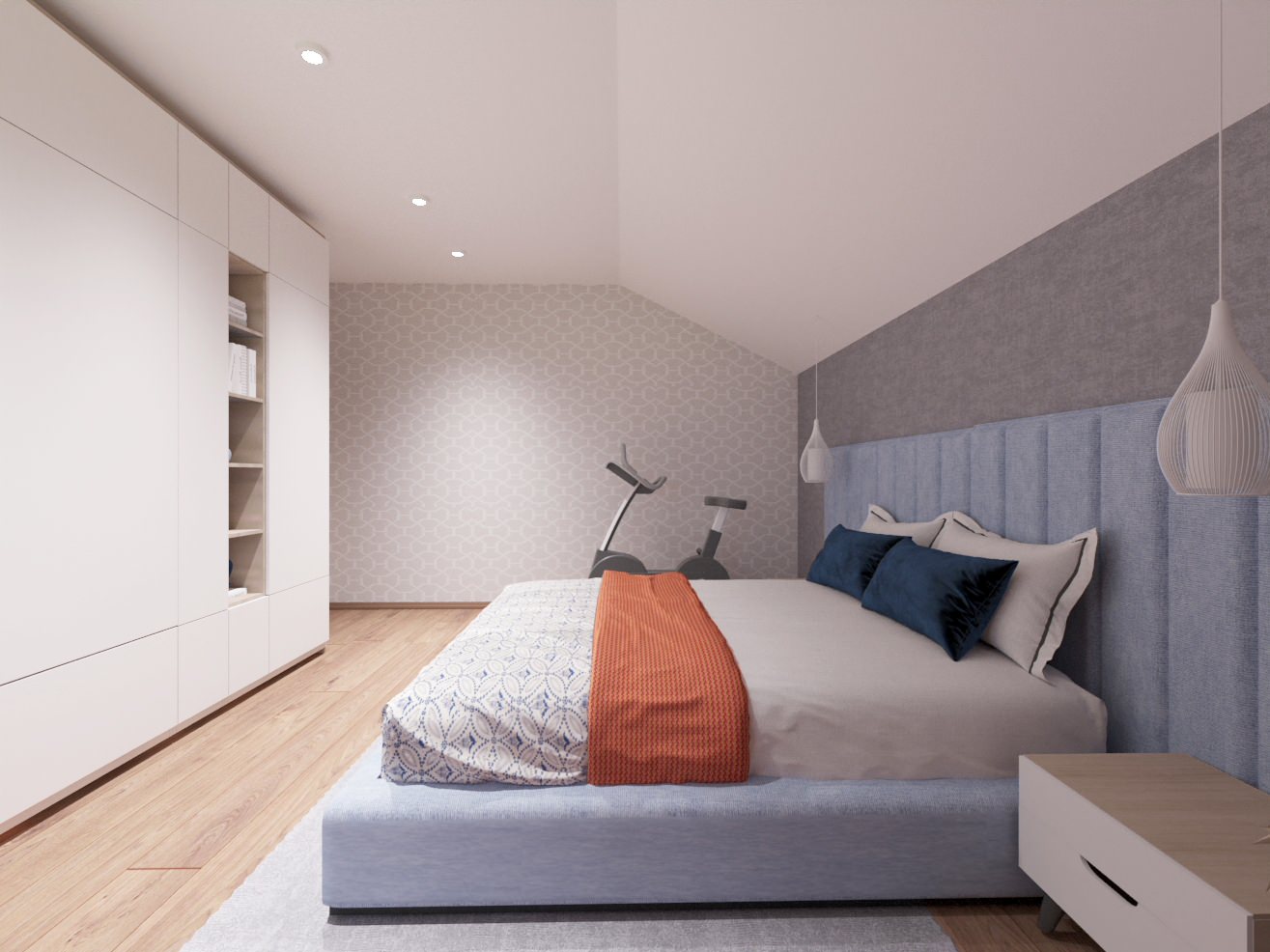 Спальня с мансардным потолком