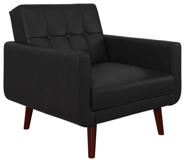 Nova Modern Chair, Black Faux Leather Midcentury Armchairs And