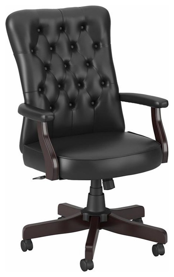 Pemberly Row High Back Tufted Office Chair with Arms in Black Bonded