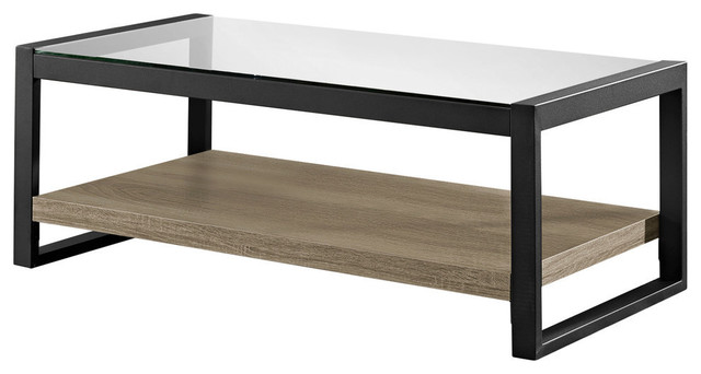 48" Urban Blend Coffee Table With Glass Top, Driftwood/Black